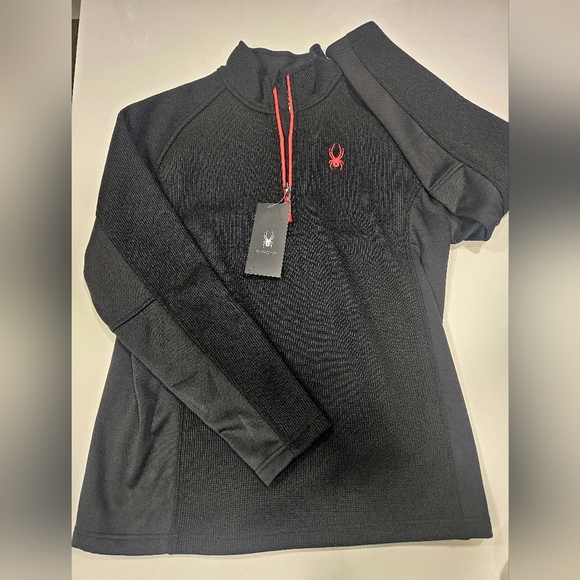Spyder Black and Red Zip Up Sweater with Ribbed Knit - Picture 2 of 5